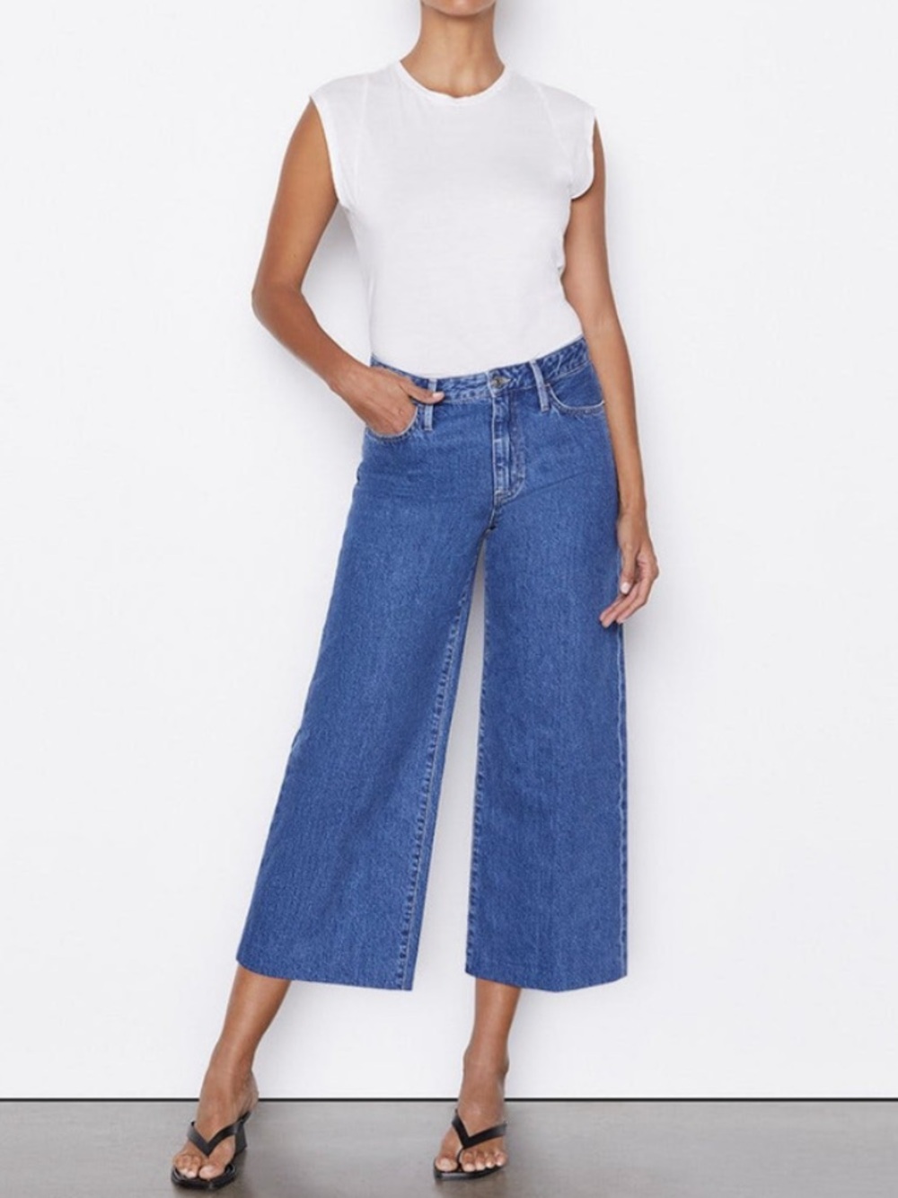 FRAME Wide Leg Crop Jeans Nordic Wash Size 28 Capri High Rise